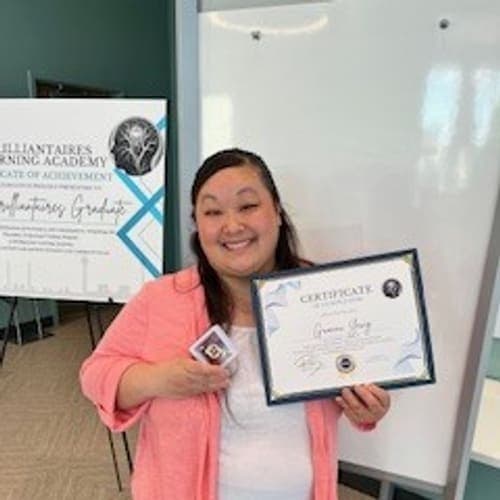 A Brilliantaires graduate on certification day